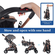 Load image into Gallery viewer, 2 in 1 Combination Pram with Buggy, Reclining Position, Travel Systems with 5 Point Safety Belt, from Birth to 15 kg, Foldable, Large Canopy, for Newborns
