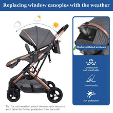 Load image into Gallery viewer, 2 in 1 Combination Pram with Buggy, Reclining Position, Travel Systems with 5 Point Safety Belt, from Birth to 15 kg, Foldable, Large Canopy, for Newborns
