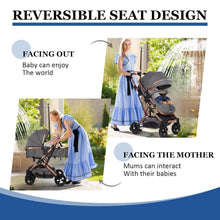 Load image into Gallery viewer, 2 in 1 Combination Pram with Buggy, Reclining Position, Travel Systems with 5 Point Safety Belt, from Birth to 15 kg, Foldable, Large Canopy, for Newborns
