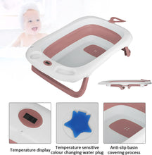 Load image into Gallery viewer, Bañera Bebé Plegable con Cojín de Baño Antideslizante y Termómetro con Pantalla Digital, Perfecto para Recién Nacidos y Bebés
