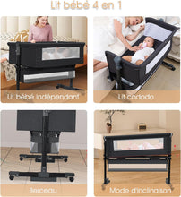 Load image into Gallery viewer, Berceau Bébé Lit bébé Lit cododo pour bébé 4 en 1 Berceau bébé Pliable Hauteur et Pieds réglables, Avec Matelas, 4 Roulettes Pivotantes, Sac de rangement, Cadeau pour nouveau-né 0-2 ans
