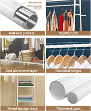 Load image into Gallery viewer, Percheros Burro para Dormitorio, Perchero de Pie con 4 Estantes Laterales, Armario Abierto de Metal para Colgar Ropa, 132 x 41 x 150 CM
