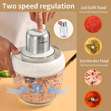 Load image into Gallery viewer, 0.5 L + 3 L Electric Mini Chopper, 2 Speed Levels,  Glass Container Chopper for Meat, Baby Food, Fruit, Vegetables
