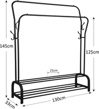Load image into Gallery viewer, Percheros Burro Independiente Perchero Dobles Varillas Estante de Ropa de Dormitorio Multifuncional 130 × 33 × 125-145 cm
