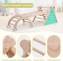 Load image into Gallery viewer, Struttura da arrampicata per bambini Struttura da arrampicata in legno arcobaleno per interni Scala da arrampicata triangolare pieghevole con rampa scorrevole e arco
