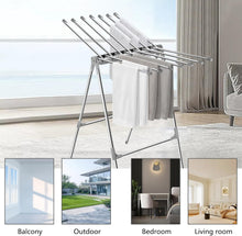 Load image into Gallery viewer, Clothes Airer Interior Foldable Clothes Airer with 2 Wings Clothes Airer Stainless Steel Stand Dryer Weight Capacity 10 kg Tumble Dryer with Clip Wind Protection Tumble Dryer Outdoor
