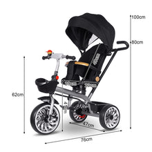 Load image into Gallery viewer, Children's Tricycle with Push Bar, Compact Folding, Rotating Seat, Fold-Out Hood with Sun Protection, Drink Holder Basket in Set
