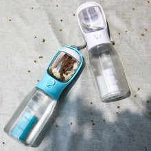 Load image into Gallery viewer, Bouteille d'eau pour Chien 600 ML, Portable Gourde Voyage pour Chien Promenade, Distributeur d'eau Extérieure pour Chien et Chat avec 100 g Récipient de Nourriture et Sac à Caca
