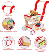 Load image into Gallery viewer, Chariot de Marche Bébé 2 en 1 Trotteur Bois + Chariot de Supermarché pour Enfant Hauteur de Poignée Ajustable Jouets Amovibles Cadeau Anniversaire Nouvel An pour Bébé
