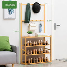 Load image into Gallery viewer, Vestiaire Meuble d’entrée avec Étagère à Chaussures à 3 Niveaux en Bamboo Porte-Manteau avec 10 Crochets
