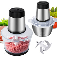 Load image into Gallery viewer, Electric Kitchen Chopper with 2L Glass Container &amp; 2L Stainless Steel Bowl, 2 Sets of Stainless Steel Blades,  Chopper Meat Cutter Mixer Grinder for Meat Onion
