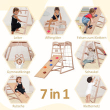 Load image into Gallery viewer, 7-in-1 Multifunctional High Quality Wooden Climbing Frame, Children's Indoor Gym with Slide, Climbing Nets, Climbing Rocks, Gym Rings, Poles, Ladders and Swings, Medium Playgrounds
