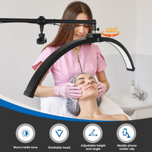 Load image into Gallery viewer, Lámpara Pestañas Media Luna de Pie con Soporte Teléfono, Lampara para Extensiones de Pestañas, Luz de Anillo de Belleza LED Regulable para Salón de Belleza Cuidado de Piel Tatuaje
