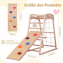 Load image into Gallery viewer, 7-in-1 Multifunctional High Quality Wooden Climbing Frame, Children's Indoor Gym with Slide, Climbing Nets, Climbing Rocks, Gym Rings, Poles, Ladders and Swings, Medium Playgrounds
