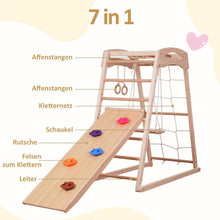 Load image into Gallery viewer, 7-in-1 Multifunctional High Quality Wooden Climbing Frame, Children's Indoor Gym with Slide, Climbing Nets, Climbing Rocks, Gym Rings, Poles, Ladders and Swings, Medium Playgrounds
