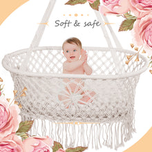 Load image into Gallery viewer, Baby Cradle, Beautiful Moses Basket for Sleeping and Soothing, Hanging Cradle in Macrame Look, High-Quality Hanging Bed, The Baby Bed for Day and Night
