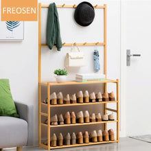 Load image into Gallery viewer, Vestiaire Meuble d’entrée avec Étagère à Chaussures à 3 Niveaux en Bamboo Porte-Manteau avec 10 Crochets
