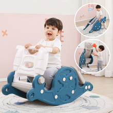 Load image into Gallery viewer, 3-in-1 Indoor Slide for Toddlers, Portable Children's Slide Rocking Horse Toy with Basketball Hoop, Foldable Climbing Playground Slide, Indoor/Outdoor Use
