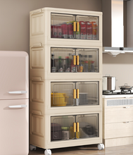 Load image into Gallery viewer, Foldable Storage Box with Lid and Wheels, Stackable Organiser Boxes with Door, Sorting Cabinet, Movable Storage Boxes, Plastic Box, Stacking Boxes, Organiser Boxes, Plastic Boxes

