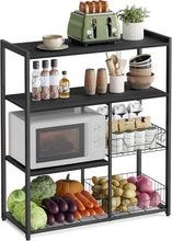 Load image into Gallery viewer, Kitchen Shelf, Standing Shelf with 2 Metal Baskets, Baker's Rack with Hooks and Shelves, Microwave Shelf
