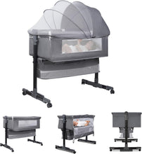 Load image into Gallery viewer, Multifunctional Baby Cot, Baby Rocker, Foldable and Removable Travel Cot, Height Adjustable, Storage Basket with Wheels, with Mosquito Net
