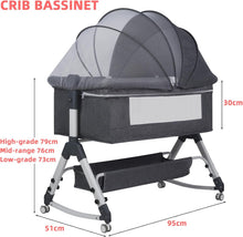 Load image into Gallery viewer, Side Bed, Multifunctional Bed, Foldable and Portable Cot, Bassinet with Storage Basket, Height Adjustable in Three Positions, Suitable for Babies from 0-24 Months
