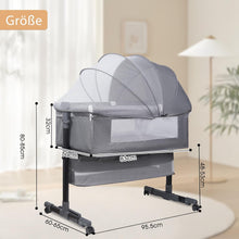 Load image into Gallery viewer, Multifunctional Baby Cot, Baby Rocker, Foldable and Removable Travel Cot, Height Adjustable, Storage Basket with Wheels, with Mosquito Net
