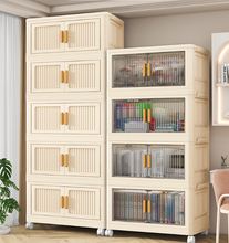 Load image into Gallery viewer, Foldable Storage Box with Lid and Wheels, Stackable Organiser Boxes with Door, Sorting Cabinet, Movable Storage Boxes, Plastic Box, Stacking Boxes, Organiser Boxes, Plastic Boxes
