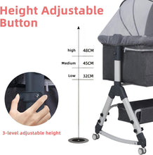 Load image into Gallery viewer, Side Bed, Multifunctional Bed, Foldable and Portable Cot, Bassinet with Storage Basket, Height Adjustable in Three Positions, Suitable for Babies from 0-24 Months
