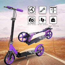 Load image into Gallery viewer, Scooter, Foldable Stunt Scooter up to 150 kg, Height Adjustable City Scooter with Support Bar, Kick Scooter Fun Scooter for Adults/Children/Teenagers/Boys, Purple, 76 cm - 104 cm
