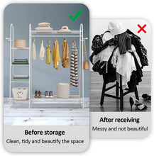 Load image into Gallery viewer, Percheros Burro para Dormitorio, Perchero de Pie con 4 Estantes Laterales, Armario Abierto de Metal para Colgar Ropa, 132 x 41 x 150 CM

