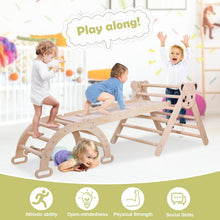 Load image into Gallery viewer, Struttura da arrampicata per bambini Struttura da arrampicata in legno arcobaleno per interni Scala da arrampicata triangolare pieghevole con rampa scorrevole e arco
