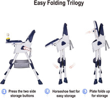 Load image into Gallery viewer, Tronas de Bebé Ajustable Trona Portatil Multifuncional Silla de Comer para Bebé con Plato Desmontable de Cena y Cinturón de Seguridad, 72x60x94CM
