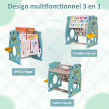 Load image into Gallery viewer, Table Enfant avec Chaises pour Enfant 3 en 1 Chevalet, Bibliothèque Enfant, Réglable, Gomme à tableau et trois marqueurs, aimant à lettres, Tableau Magnétique à Double Face, Enfants de 1-5 Ans
