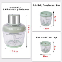 Load image into Gallery viewer, Electric Meat Mincer 400 W, Kitchen Chopper with 2.5 L + 0.8 L + 0.5 L, Multi Chopper with 3 Speed Levels for Meat, Onions, Fruit, Vegetables, Baby Food Supplement Puree
