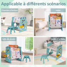 Load image into Gallery viewer, Table Enfant avec Chaises pour Enfant 3 en 1 Chevalet, Bibliothèque Enfant, Réglable, Gomme à tableau et trois marqueurs, aimant à lettres, Tableau Magnétique à Double Face, Enfants de 1-5 Ans

