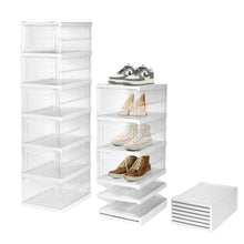 Load image into Gallery viewer, Stackable Transparent Shoe Boxes, Set of 6, Foldable Shoe Boxes with Lid, Shoe Organiser, Space-Saving for Trainers and Boots up to Size 46
