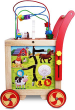 Load image into Gallery viewer, Chariot Bois Enfant 6 en 1 Trotteur Bois Multifonctionnel Chariot de Marche Bébé Hauteur de Poignée Réglable Roues Antidérapantes Couvercle Amovible Cadeau pour les 1 an
