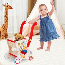 Load image into Gallery viewer, Chariot de Marche Bébé 2 en 1 Trotteur Bois + Chariot de Supermarché pour Enfant Hauteur de Poignée Ajustable Jouets Amovibles Cadeau Anniversaire Nouvel An pour Bébé
