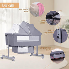Load image into Gallery viewer, Baby Cot, Baby Cradle, Cot with Soft Mattress and Wheels, Height-Adjustable and Foldable Travel Cot with Mosquito Net and a Shelf Basket, Gift for Babies (4 Height Adjustable)
