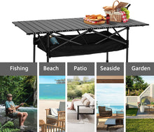 Load image into Gallery viewer, Folding Camping Table, Height-Adjustable Folding Table with Roll-up Table Top (118 x 55.5 cm) and Carry Bag, Maximum Load 50 kg
