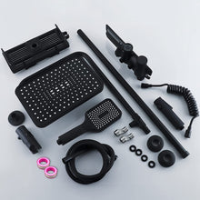 Load image into Gallery viewer, Système de Colonne de Douche Noire en Cuivre, Hauteur Réglable Pour Salle de Bain, Ensemble de Douche avec Étagères et Crochets, Mutlipes modes de douche, Douche de Tête 315x210mm
