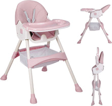 Load image into Gallery viewer, Trona Bebé Ajustable Portatil Trona Convertible 2 en 1 Silla de Comer para Bebés Plegable con Bandeja Extraíble y Cinturón de Seguridad, Almacenable,75x60x91CM
