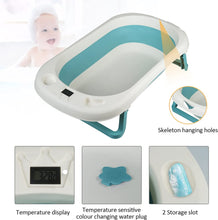 Load image into Gallery viewer, Baignoire Bébé Pliable Détection de Température Bassin de Douche Portable avec Coussin pour Bébés de 0 à 6 Ans Antidérapante
