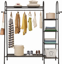 Load image into Gallery viewer, Percheros Burro para Dormitorio, Perchero de Pie con 4 Estantes Laterales, Armario Abierto de Metal para Colgar Ropa, 132 x 41 x 150 CM
