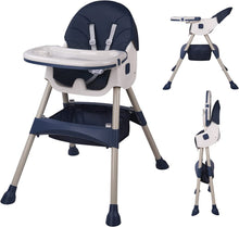 Load image into Gallery viewer, Trona Bebé Ajustable Portatil Trona Convertible 2 en 1 Silla de Comer para Bebés Plegable con Bandeja Extraíble y Cinturón de Seguridad, Almacenable,75x60x91CM
