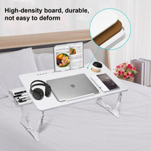 Load image into Gallery viewer, Table de lit pour Ordinateur Portable Pliante Réglable en Cuir PVC avec Tiroir de Rangement Déflecteur en Silicone Amovible pour Lit, canapé
