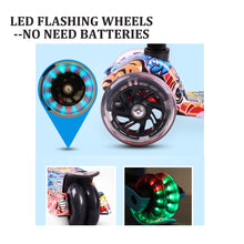 Load image into Gallery viewer, Trottinette Enfant 3 Roues LED en PU Pliable/Détachable, Hauteur Réglable de 77-87CM, Patinette Filles/Garçons Frein Arrière avec Grafitti pour Les Enfants 3-12 Ans
