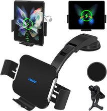 Load image into Gallery viewer, 15 W Dual Coils Fast Wireless Car Charger, LAMJAD Smart Qi Wireless Charger Car Mount Compatible
