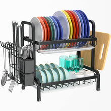 Load image into Gallery viewer, Egoutoire Vaisselle Cuisine Noir, 2 Étages Egouttoir Vaisselle INOX avec Égouttoir Et Support pour Couverts, Planche À Découper sur Évier, Égouttoir À Vaisselle pour Assiette
